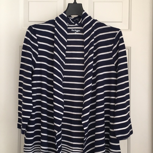 Kim Rogers Blue White Stripes Cardigan Petite Medium Lightweight - Picture 2 of 6